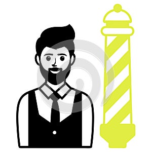 Barber with Pole Icon on White Background beard mustache
