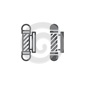 Barber pole line and glyph icon, salon and sign, barber shop sign, vector graphics, a linear pattern on a white