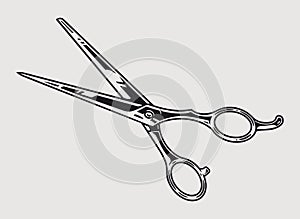 Barber scissors vintage sticker monochrome