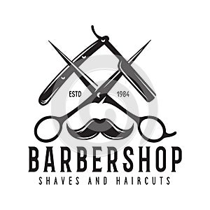 Barber shop badge. Barbers hand lettering. Design elements for logo, labels, emblems photo