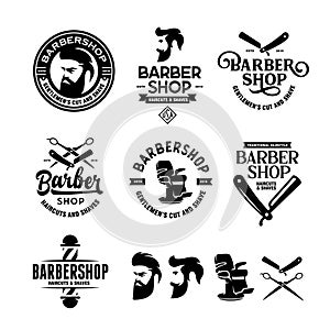 Barber shop badges set. Vector vintage illustration.