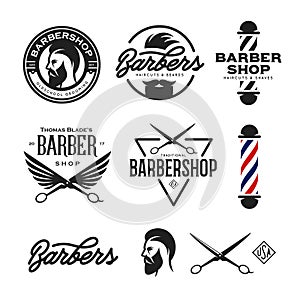 Barber shop badges set. Vector vintage illustration.