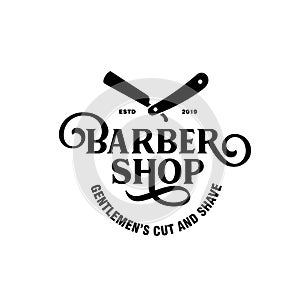 Barber shop emblem badge logotype sign. Vector vintage illustration.