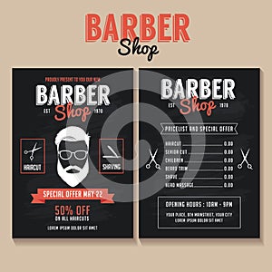 Barber shop flyer template. Price list and special offer