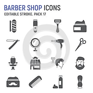 Barber shop glyph icon set