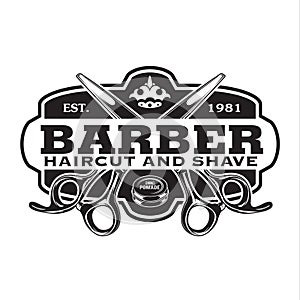 Barber Shop Hair Salon Hair Stylist Vintage  logo Luxury Pomade Retro Royal Vector