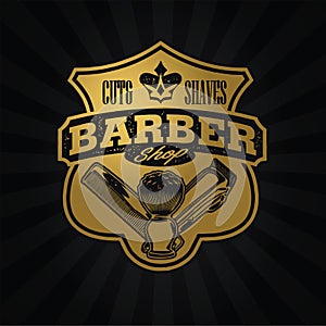 Barber Shop Hair Salon Hair Stylist Vintage  logo Luxury Pomade Retro Royal Vector