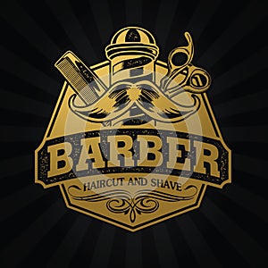 Barber Shop Hair Salon Hair Stylist Vintage  logo Luxury Pomade Retro Royal Vector