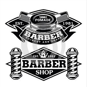 Barber Shop Hair Salon Hair Stylist Vintage  logo Luxury Pomade Retro Royal Vector