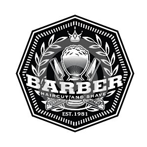 Barber Shop Hair Salon Hair Stylist Vintage logo Luxury Pomade Retro Royal Vector