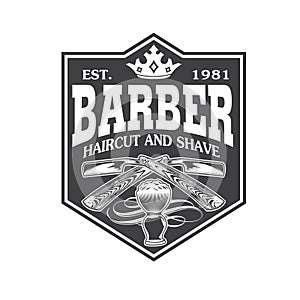 Barber Shop Hair Salon Hair Stylist Vintage logo Luxury Pomade Retro Royal Vector