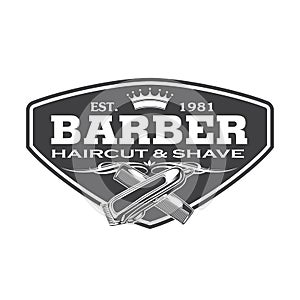 Barber Shop Hair Salon Hair Stylist Vintage logo Luxury Pomade Retro Royal Vector