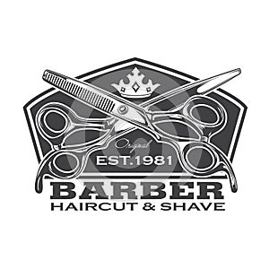 Barber Shop Hair Salon Hair Stylist Vintage logo Luxury Pomade Retro Royal Vector