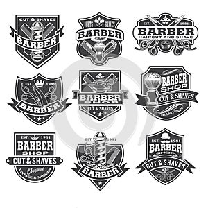 Barber Shop Hair Salon Hair Stylist Vintage  logo Luxury Pomade Retro Royal Vector