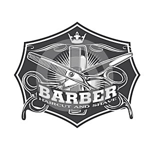 Barber Shop Hair Salon Hair Stylist Vintage  logo Luxury Pomade Retro Royal Vector