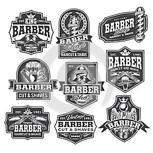 Barber Shop Hair Salon Hair Stylist Vintage  logo Luxury Pomade Retro Royal Vector