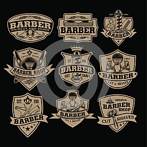 Barber Shop Hair Salon Hair Stylist Vintage  logo Luxury Pomade Retro Royal Vector