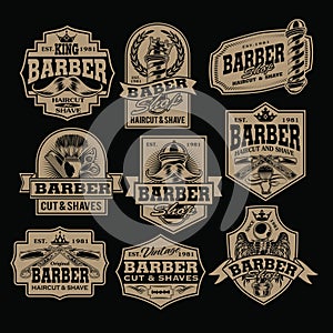 Barber Shop Hair Salon Hair Stylist Vintage  logo Luxury Pomade Retro Royal Vector