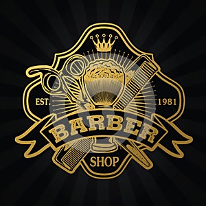 Barber Shop Hair Salon Hair Stylist Vintage  logo Luxury Pomade Retro Royal Vector