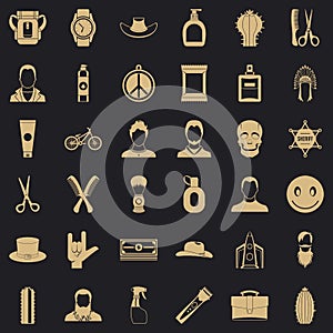 Barber shop icons set, simple style