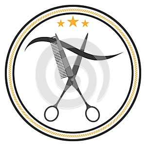 Barber shop logo design emblem. Hairdressing salon signboard