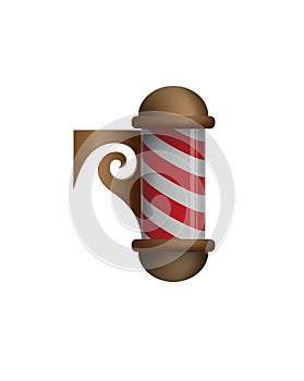 Barber shop pole or staff with red stripes. Door sign. Vector illustration for hair dressers