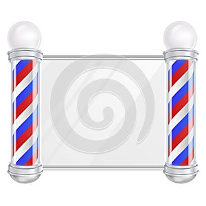 Barber Shop Pole Vector. Old Fashioned Vintage Silver And Glass Barber Shop Pole. Red, Blue, White Stripes. Isolated