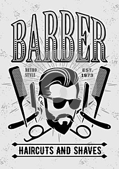 Barber shop poster, banner template with hipster face