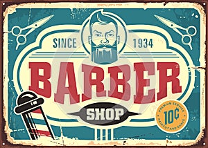 Barber shop retro sign design with bearded man