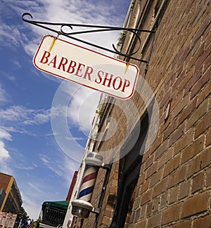 Barber Shop Sign Pole Downtown Urban Business