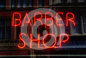 Barber shop sign, red colored note, saloon
