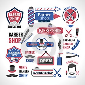 Barber shop symbols signs labels collection