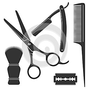 Barber tools graphic icon set