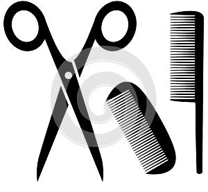Barber tools icon with scissors and comb