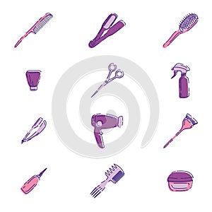 Barber tools icons set