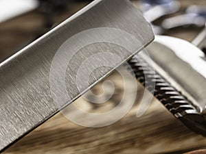 Barber Tools On Wooden Background