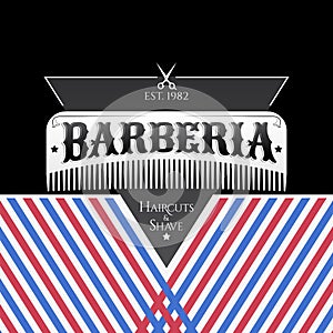 Barberia, Barbershop spanish text, vector emblem design with hair comb photo