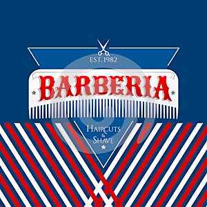 Barberia, Barbershop spanish text, vector emblem design with hair comb photo