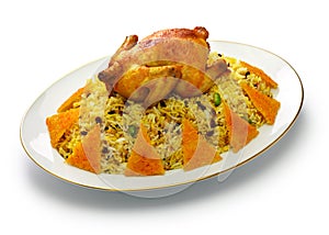 Barberry rice with saffron chicken, iranian persian cuisine