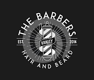 The barbers hair and beard white on black