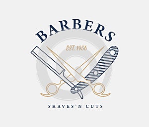 Barbers vector colored badge illustration