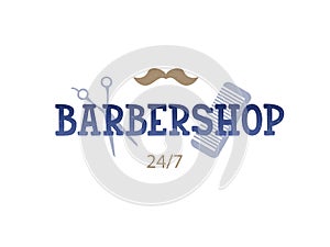 Barbershop 24/7 lettering with barbers icons