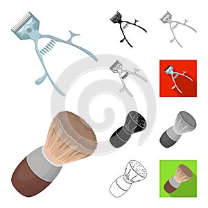 Barbershop and equipment cartoon,black,flat,monochrome,outline icons in set collection for design. Haircut and shave