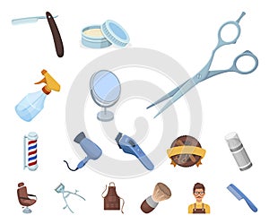 Barbershop and equipment cartoon icons in set collection for design. Haircut and shave vector symbol stock web