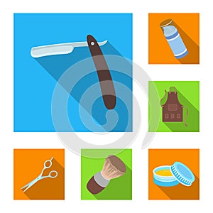 Barbershop and equipment flat icons in set collection for design. Haircut and shave vector symbol stock web illustration