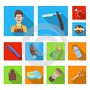 Barbershop and equipment flat icons in set collection for design. Haircut and shave vector symbol stock web illustration