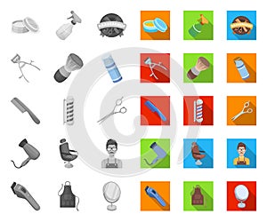 Barbershop and equipment mono,flat icons in set collection for design. Haircut and shave vector symbol stock web