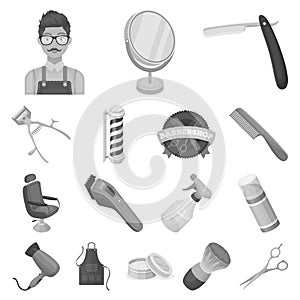 Barbershop and equipment monochrome icons in set collection for design. Haircut and shave vector symbol stock web