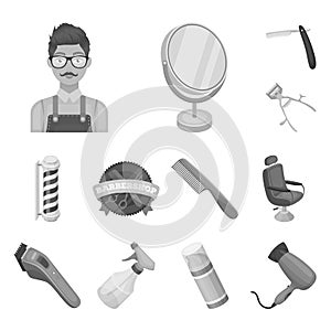 Barbershop and equipment monochrome icons in set collection for design. Haircut and shave vector symbol stock web