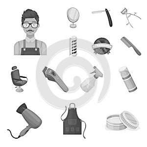 Barbershop and equipment monochrome icons in set collection for design. Haircut and shave vector symbol stock web